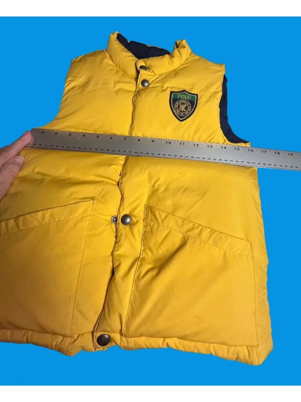 Polo Ralph Lauren Kids Reversible Puffer Vest Down Fill Blue & Yellow 7 crest